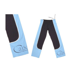 Himmelblaue und schwarze Capoeira-Hose Ferradura Marimbondo Sinha.